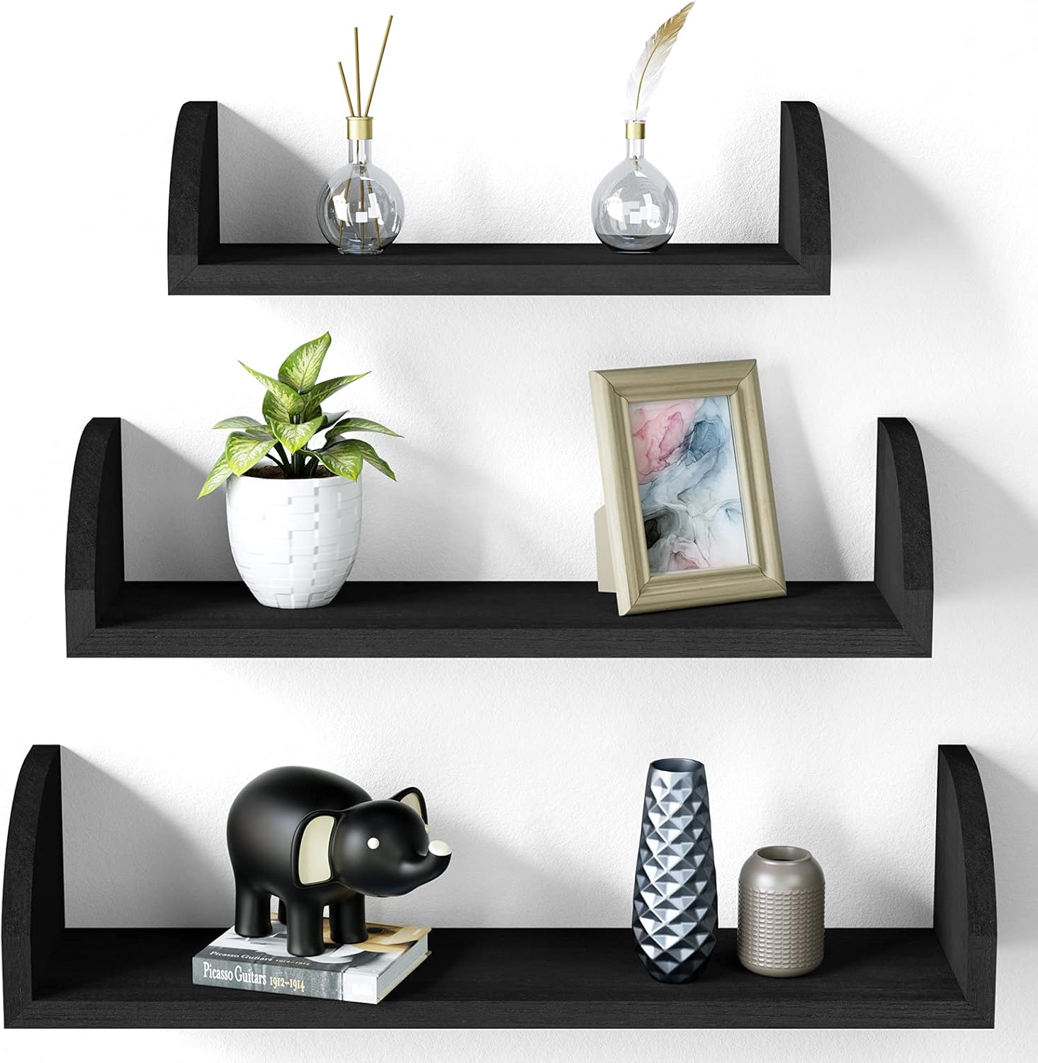 SRIWATANA Floating Shelves Wall Mounted, Solid Wood Shelves Wall Bookshelves Set of
