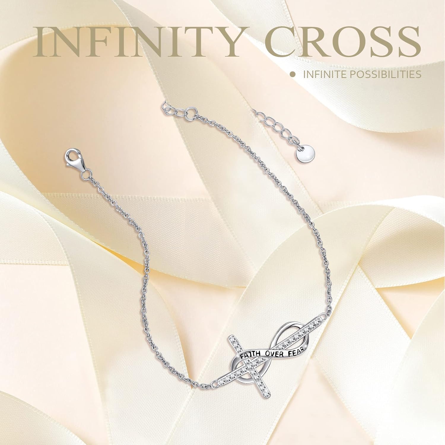 MEDWISE Infinity Anklet 925 Sterling Silver Adjustable Cross Anklet Summer Beach Jewelry Gifts for Daughter Women Wife Mom Valentines Day Gifts for Her - Image 7