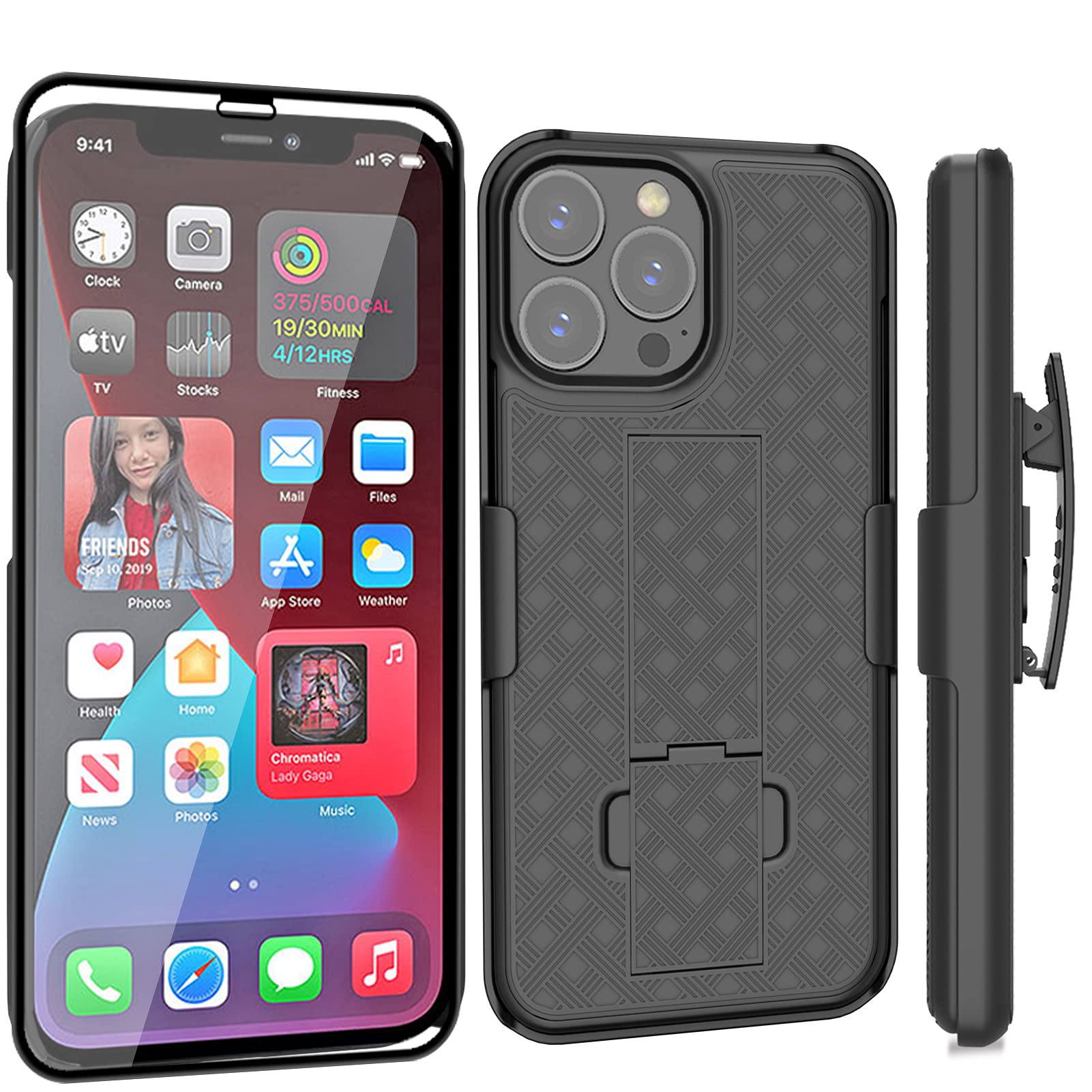 Ailiber Compatible with iPhone 13 Pro Case, iPhone 13 Pro Holster with Screen Protector, Swivel Belt Clip, Kickstand Holder, Slim Shockproof Shell