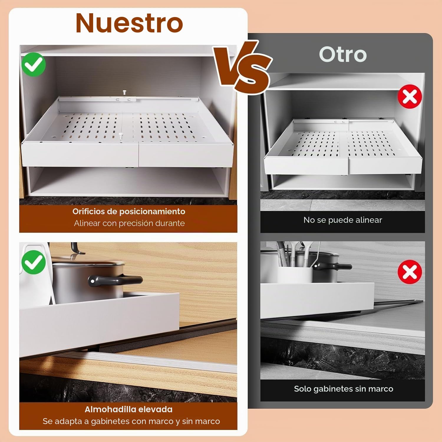 Bandejas Extraibles Armarios Cocina，Paquete de 2 Cajones Extraibles para Cocina， Bandeja Armario Telescópico Adhesivos，Cajones Deslizables y Estantes para la Despensa, Ancho Ajustable de 43.5 a 68 CM