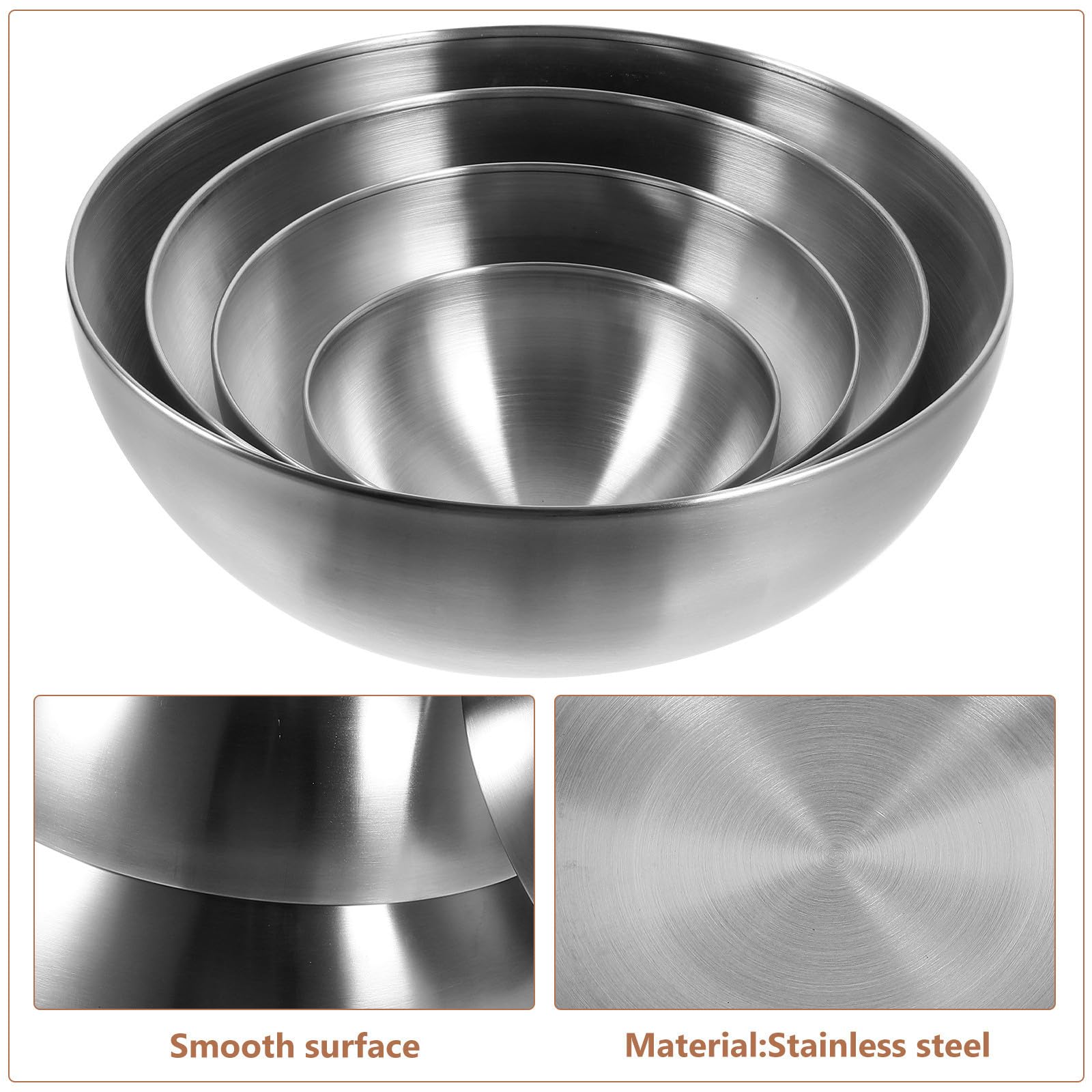 Juego de 4 Tazones de Acero Inoxidable para Mezclar y Servir, Cuencos Grandes Duraderos y Prácticos para Postres y Snacks en Bares y Restaurantes