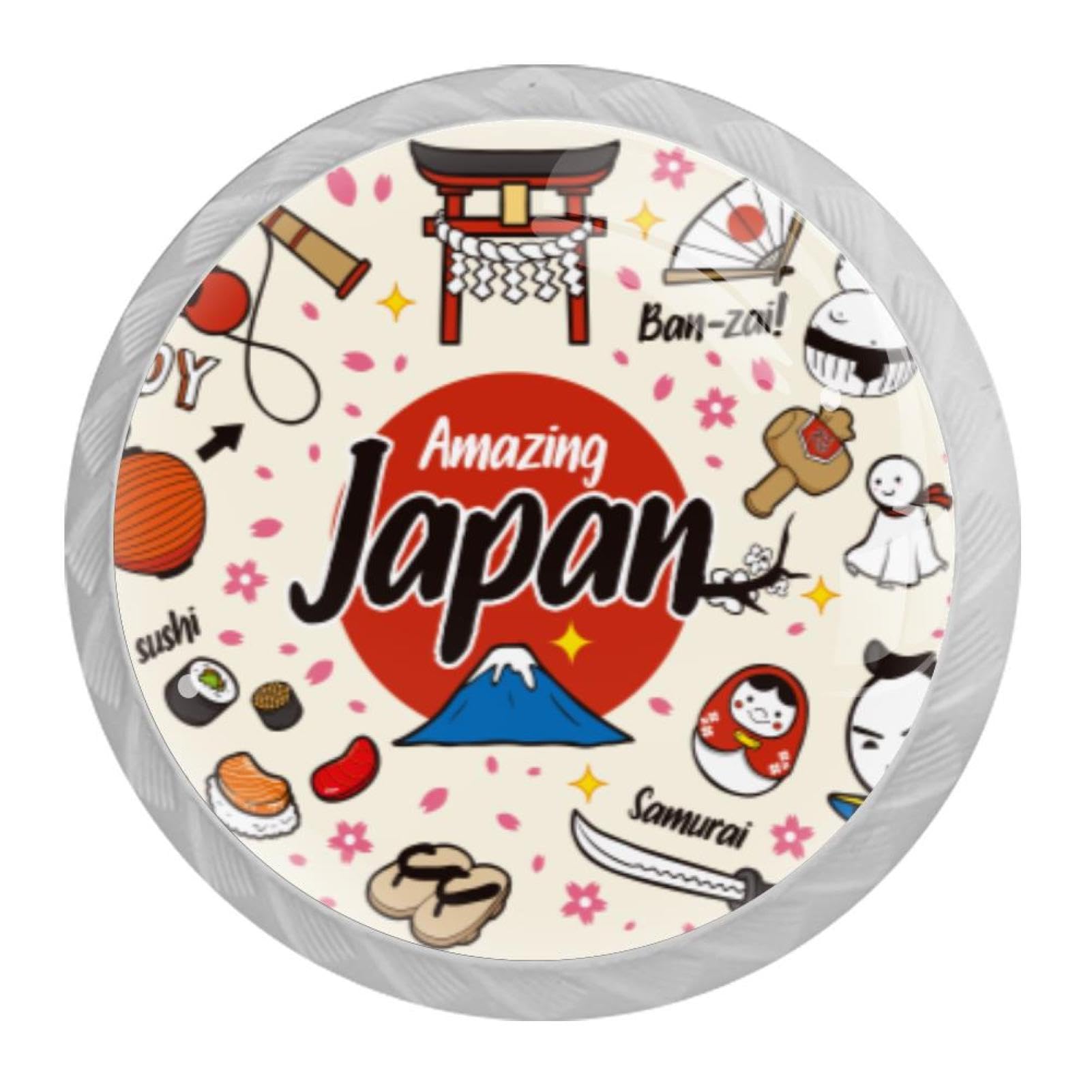 Tqmspg Multi06 4 Pieces Drawer Pulls Japan Doodles Elements Door Knobs Dresser Handles For Kitchen Wardrobe Cupboard Hardware Furniture