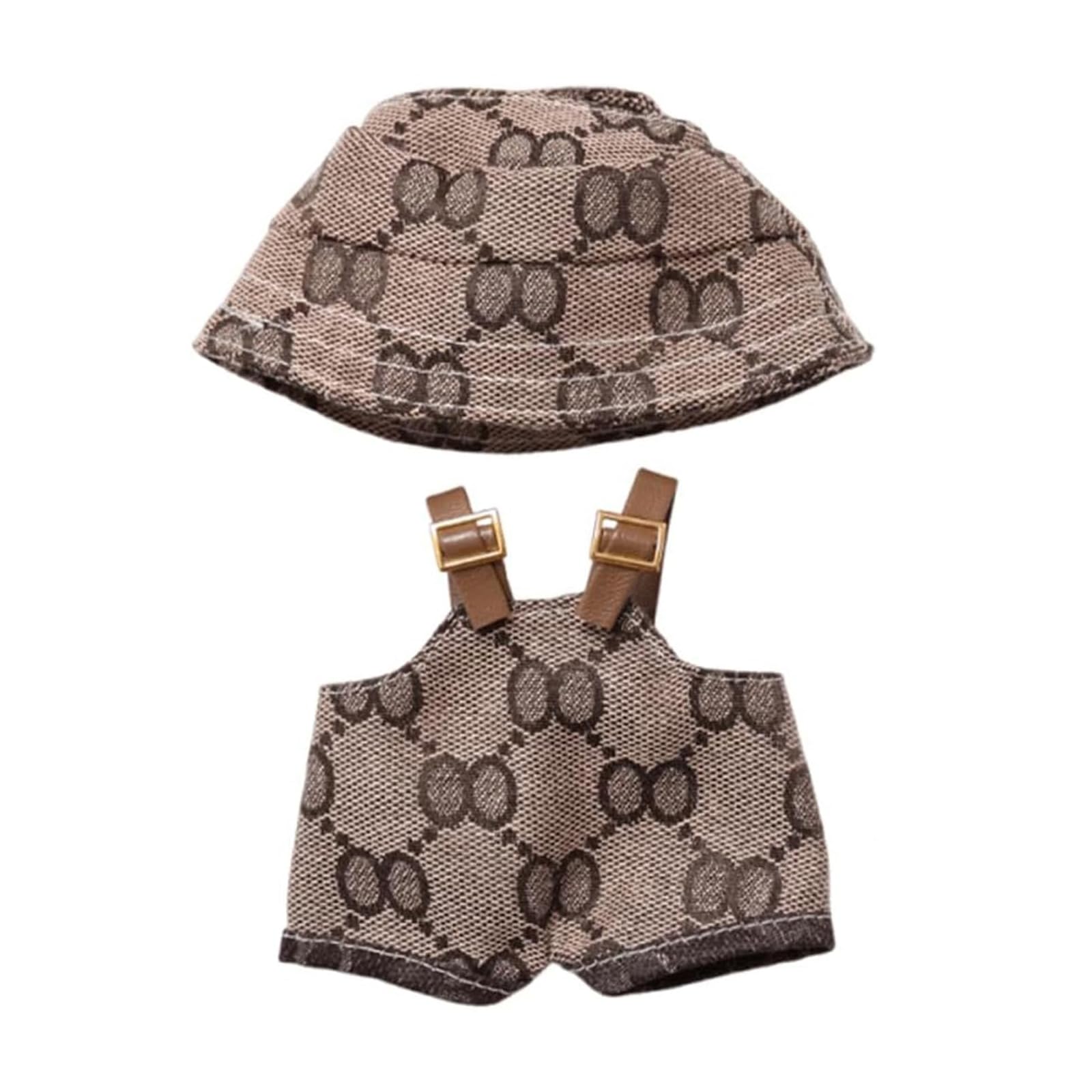 Bekleidung für 17CM Plüsch, 17 cm Große Puppenkleidung, Bekleidungs Zubehör für 17CM Puppe, Puppenkleidung, Bucket Hat und Latzhose Set, Ohne Puppe
