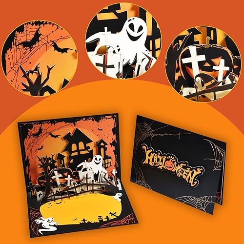 Miniatura 4 de Magic Ants Spooky Night - Tarjeta de felicitación de Halloween emergente en 3D, tarjeta de Halloween, diseño de casa embrujada, murciélagos y