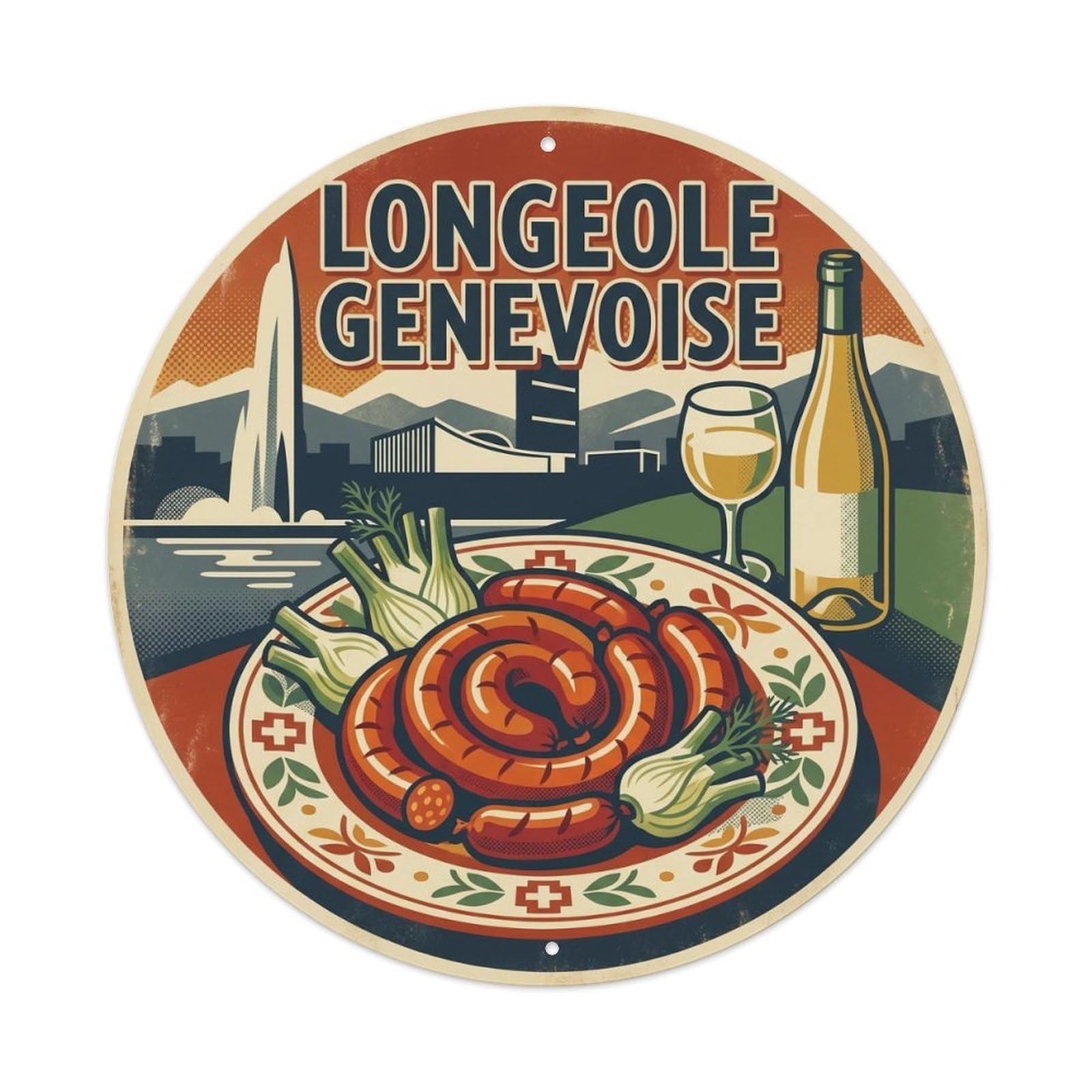 Swiss Food Culture Geneva Travel Pork Sausage Metal Tin Sign