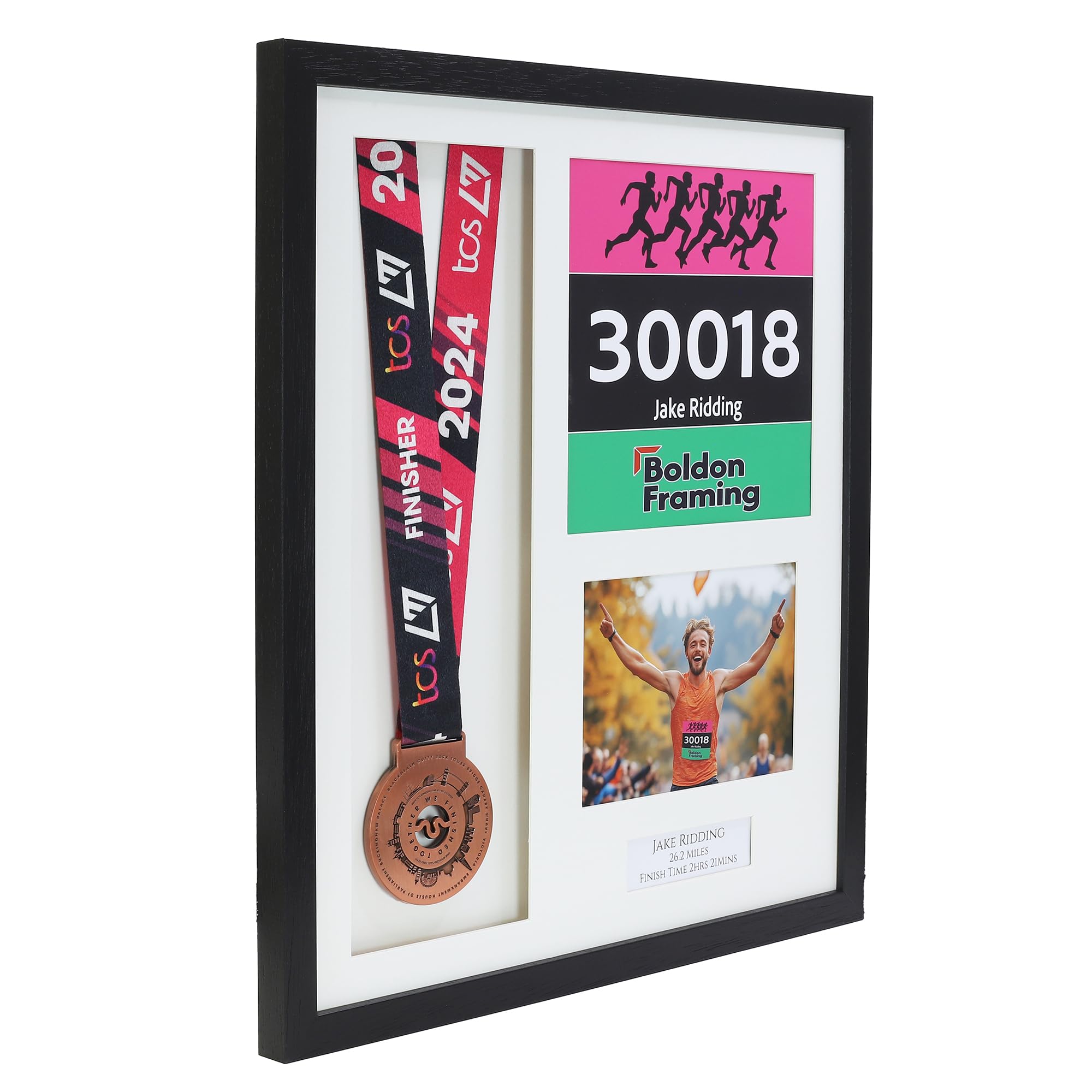 Large Medal display Frame with Apertures for Bib and Photo. Handmade. Perfect for Runners, Swimmers, Cyclists, Athletes | Marathon Medals