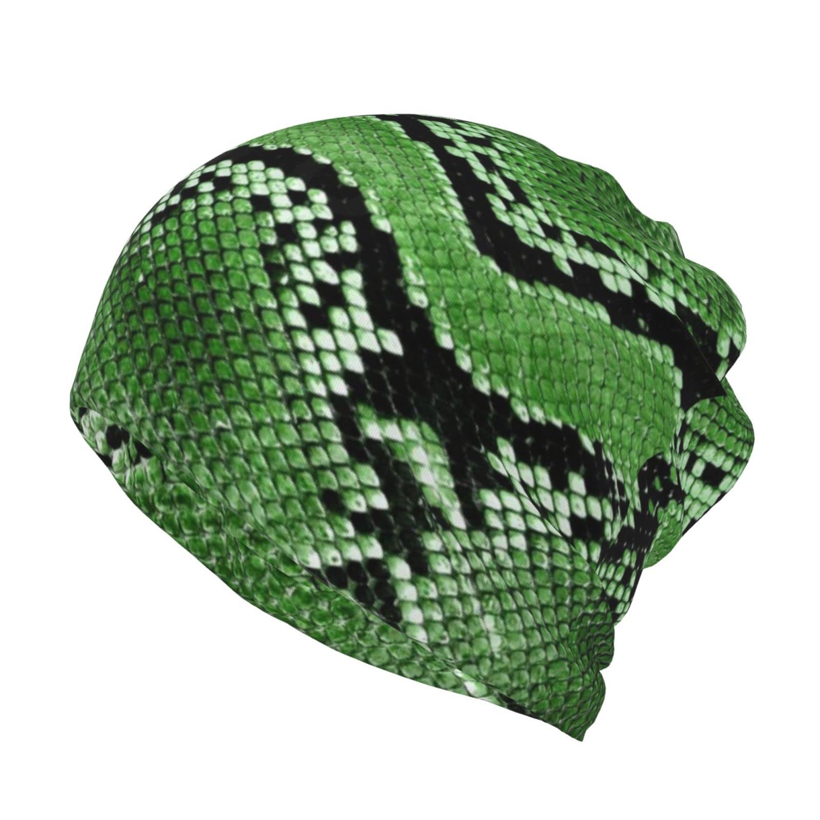 Green Snakeskin Print Baggy Beanie Cap Slouchy Beanie Multifunction Chemo Skull Caps Headwear Hats Turban