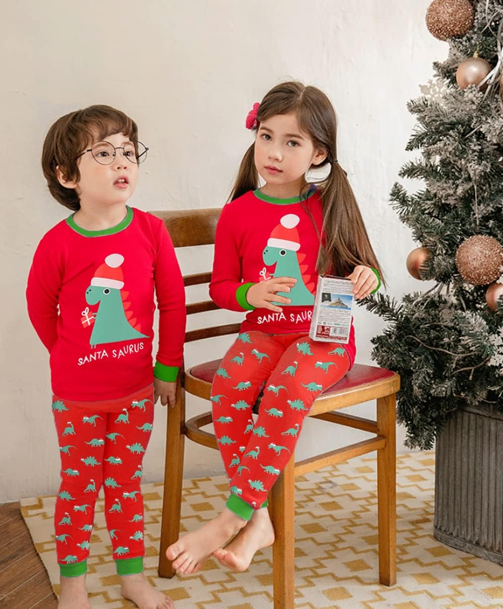 DDSOL Toddler Boys Girls Christmas Pajamas Dinosaur Jammies Santa Claus Kids Cotton Sleepwear Set - Image 2