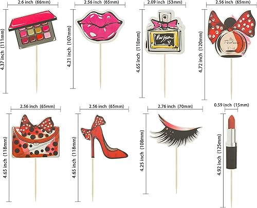 Miniatura 2 de Gyufise Paquete de 32 adornos de maquillaje para cupcakes con purpurina para cumpleaños, decoración de tartas para despedida de soltera, decoración