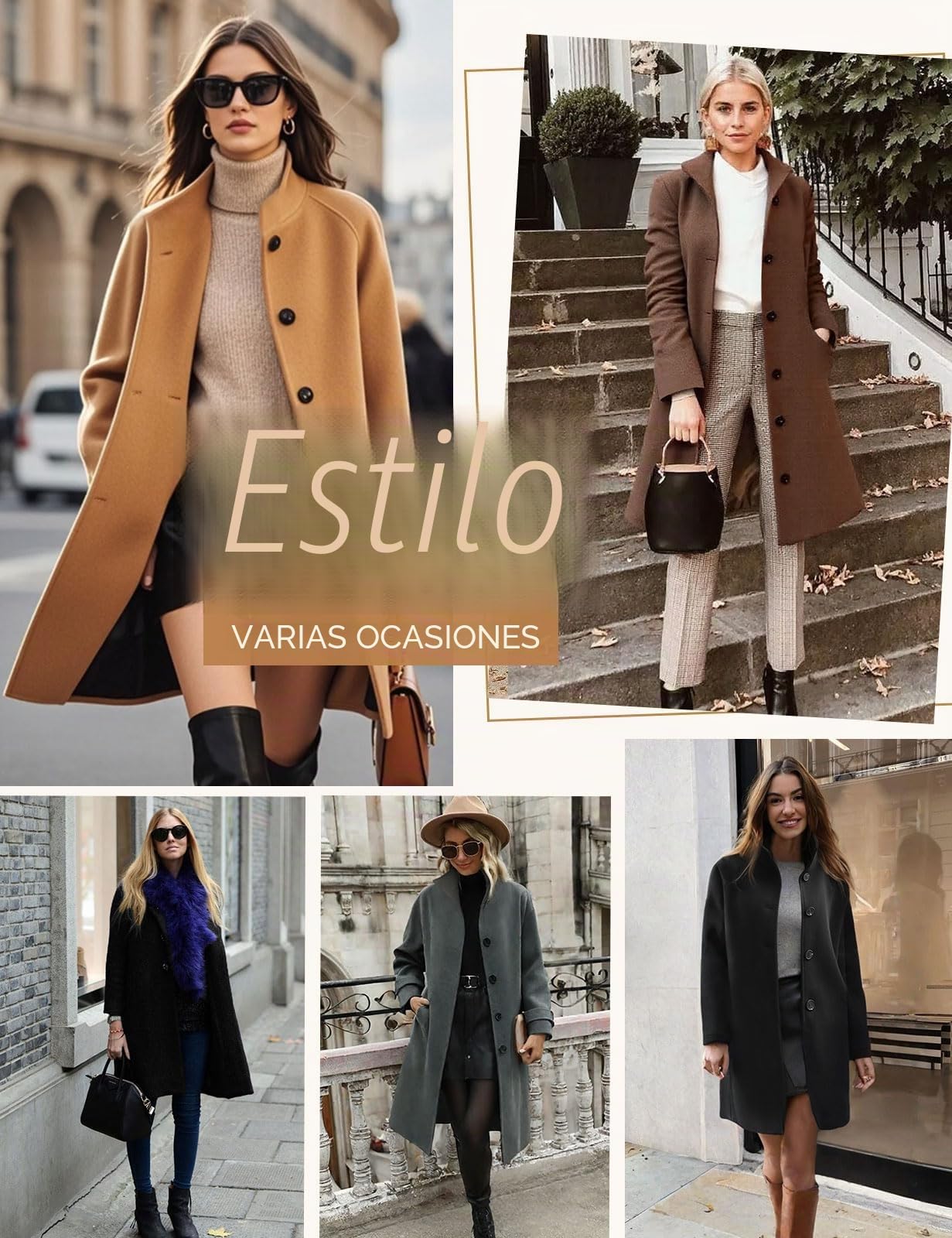 Abrigo Paño Mujer Invierno Elegantes Abrigos Largo Otoño Chaqueta Entretiempo Moda Gabardina Tench Coat con Botones
