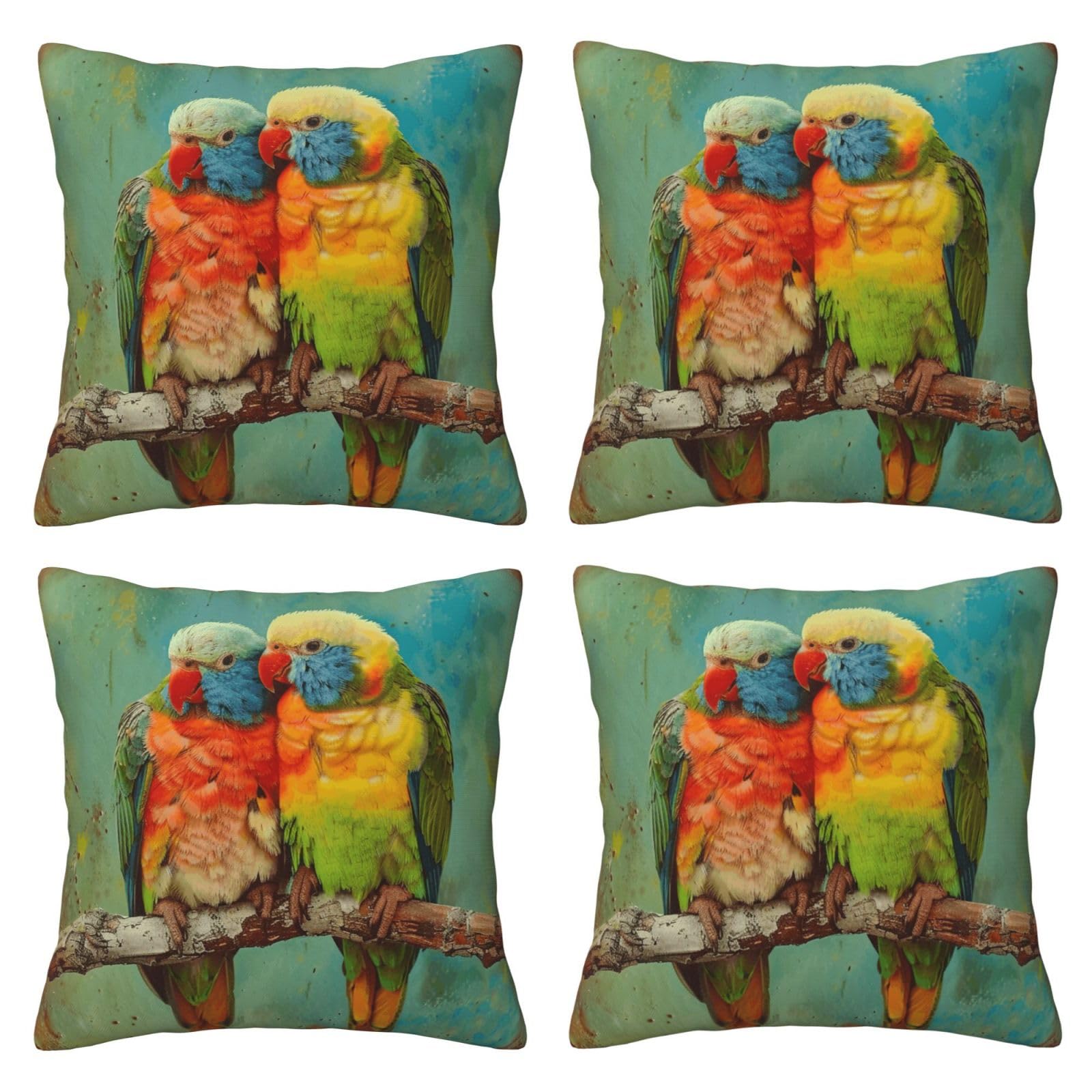 Parrot Throw Pillow Cases 4 Pack Square Pillowcases Super Soft Pillow Protectors With Zipper for Couch Livingroom Sofa Bed Office Car,50x50 CM