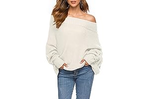 Off the Shoulder Batwing Sleeve Loose Oversized Pullover Sweater Knit Jumper with Exposed Waist