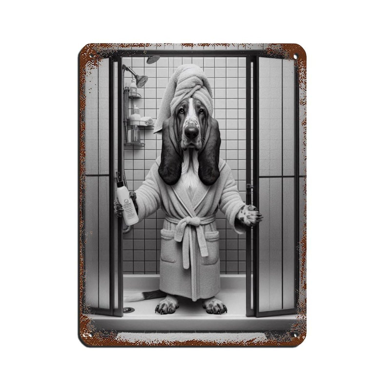 Basset Hound Bathroom Art Tin Sign Vintage Metal Pub Club Cafe Bar Home Wall Art Decoration Poster Retro 12x16inch(30x40cm)