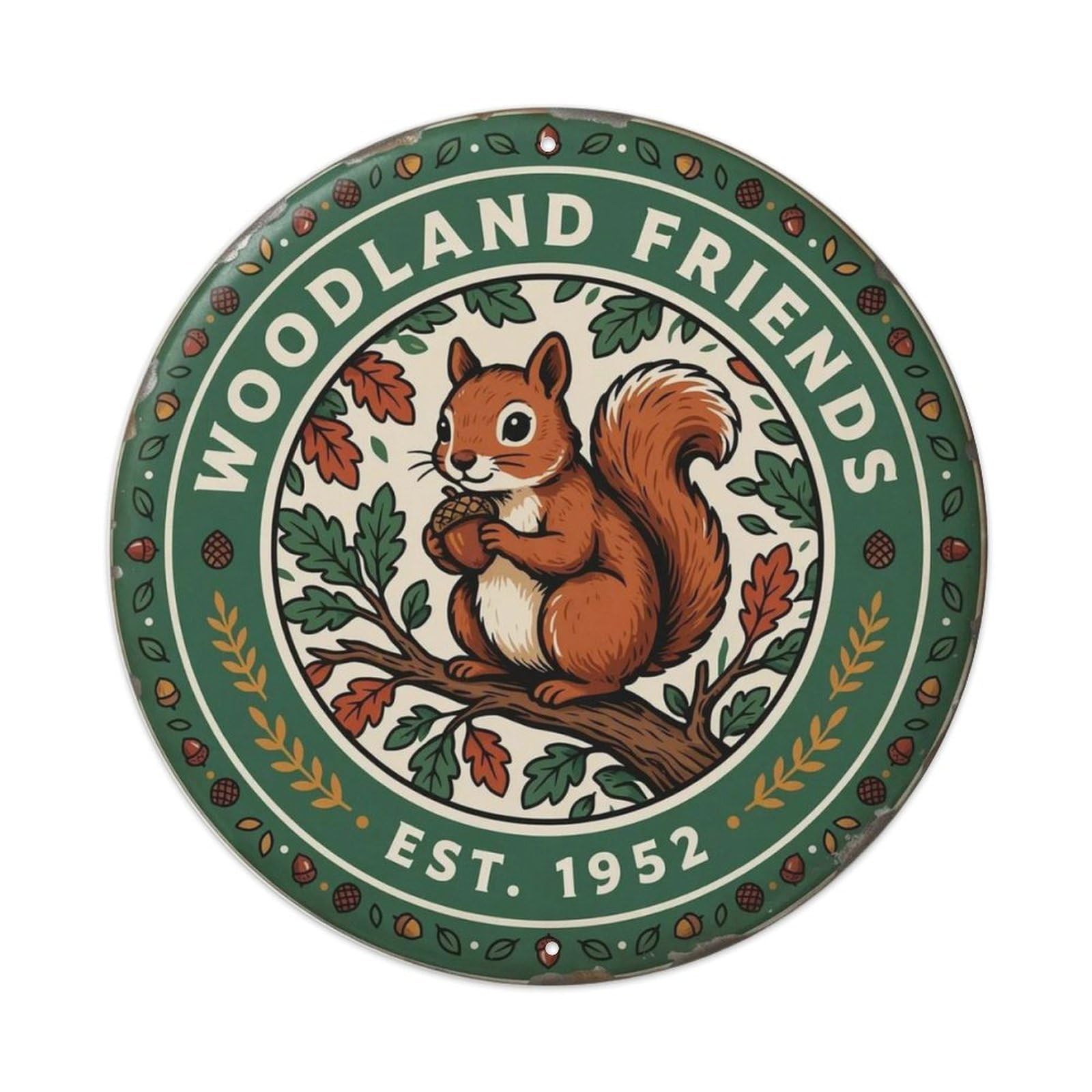 Vintage Squirrel Acorn Metal Tin Sign Plaque