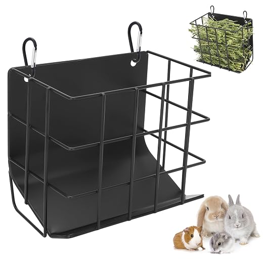 Rabbit Hay Feeder with Heavy-Duty Metal Frame Rabbit Hay Holder, Bunny Hay Feeder Guinea Pig Hay Holder,for Rabbits Guinea Pigs Bunny Chinchillas and Small Animals (Black)