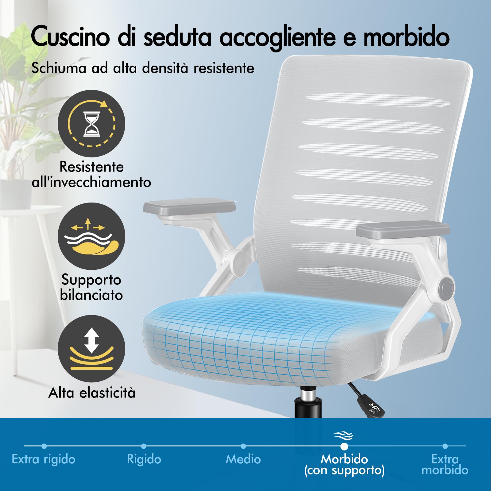 ALFORDSON Sedia Ufficio Ergonomica con Braccioli Pieghevoli Bianca e grigia | Poltrona Scrivania Girevoli in Rete Serie WALE, Funzione di Inclinazione, Portata 150 kg, Altezza regolabile