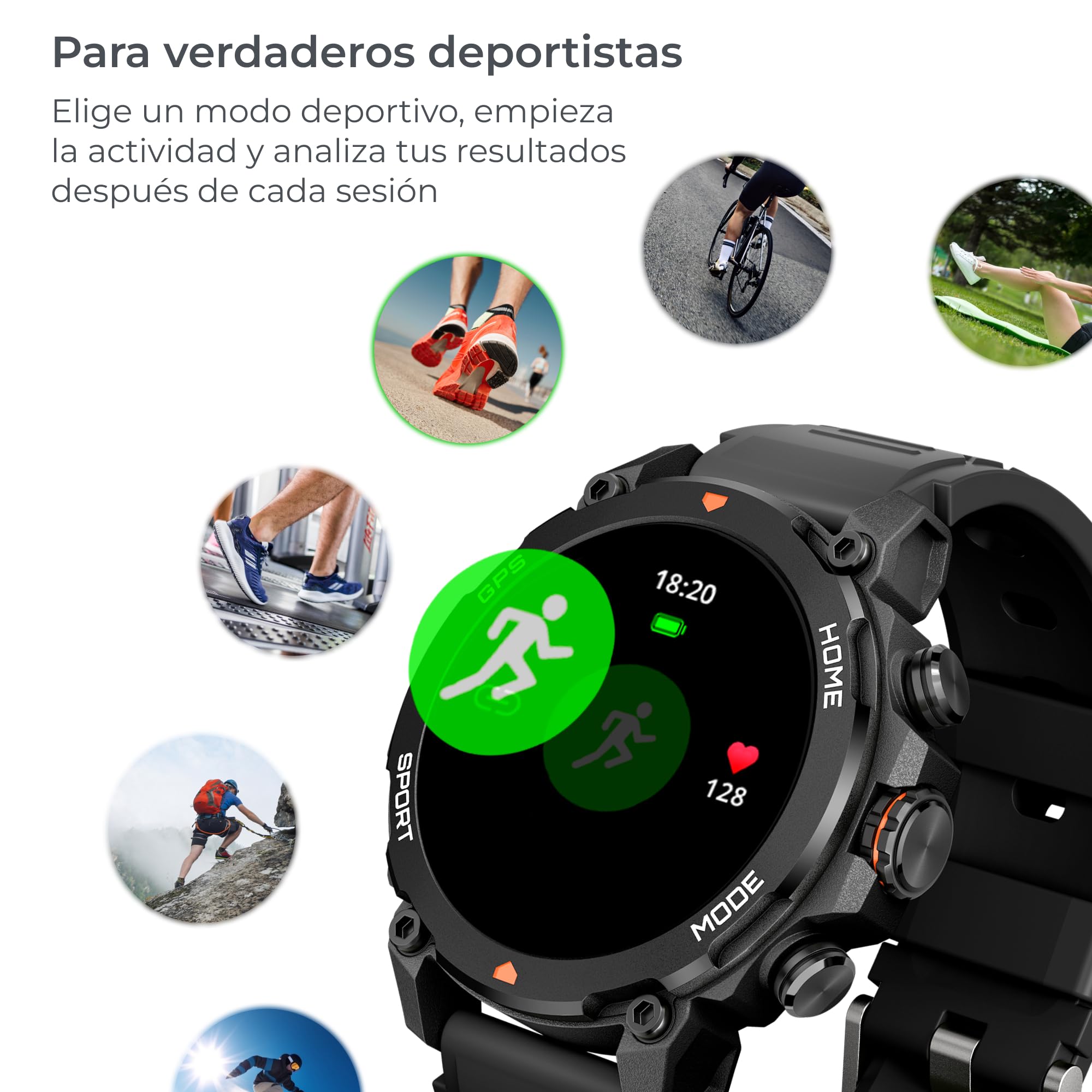 KSIX Explorer Reloj Inteligente Hombre Negro con Llamadas, Notificaciones, GPS, Pantalla Amoled 1,43'' Smartwatch Deportivo con Monitor de Salud, +100 Modos Deporte, Impermeable, para iOS Android