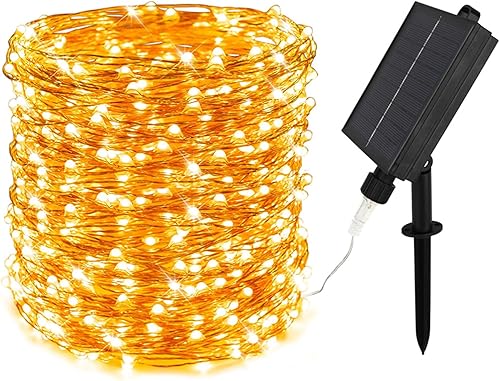Miniatura 8 de Cadena de luces solares para exteriores, 200 pies 600 LED luces solares de hadas, impermeables, 8 modos, botón, cadena de luces para patio, jardín