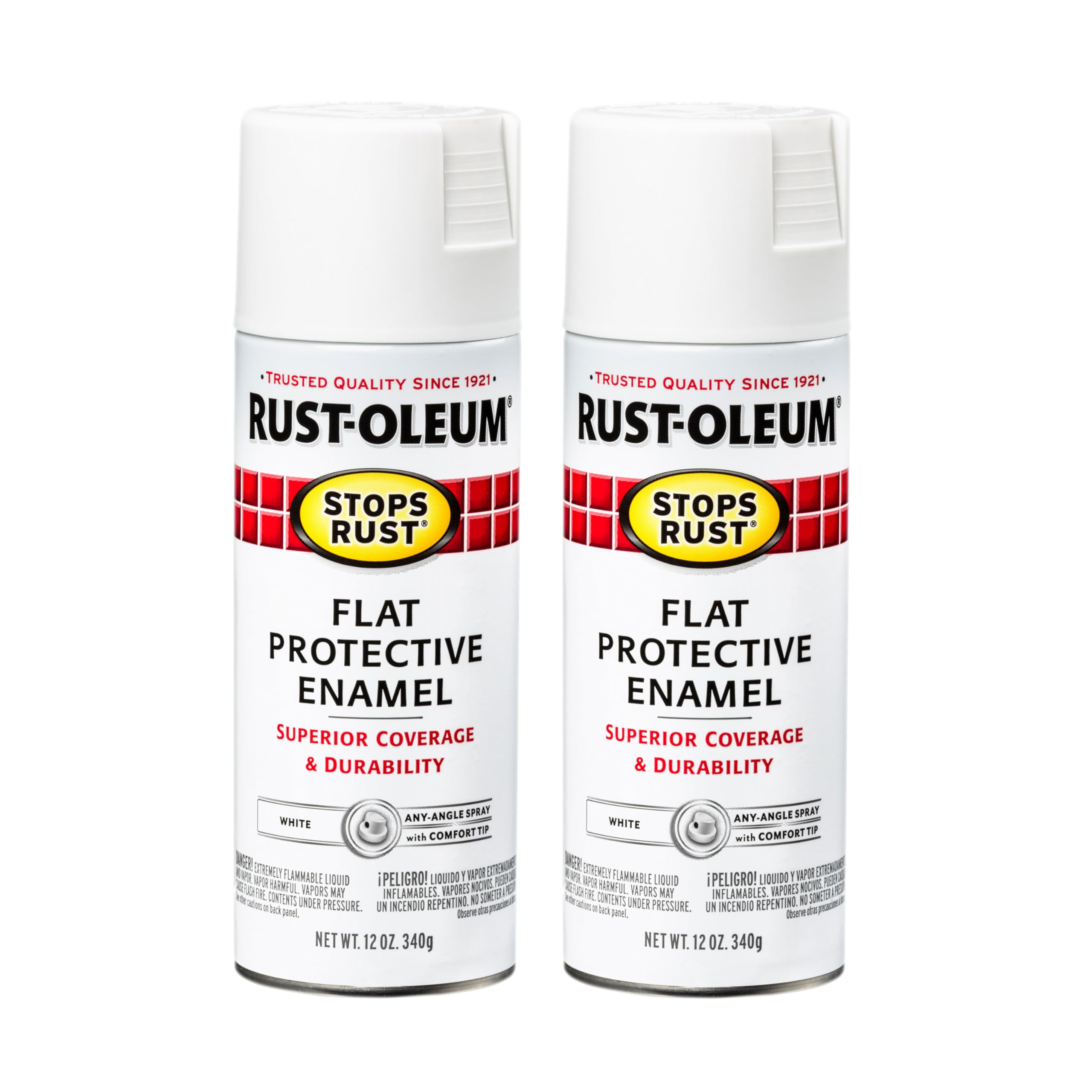 Rust-Oleum Stops Rust Spray Paint, Flat White | Rust Resistant, Indoor and Outdoor Durability, Beautiful Finish on Metal, Wood and More, Sprays from Any Angle, 2 Pack