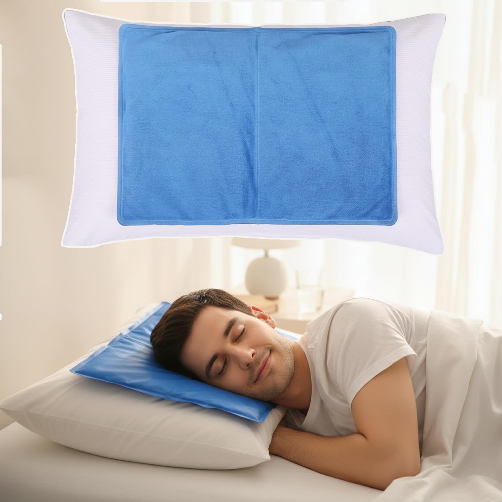 Coussins Rafraîchissants pour Oreiller, Bleu et Blanc, 30 x 40 cm, 1000g, Lot de 2