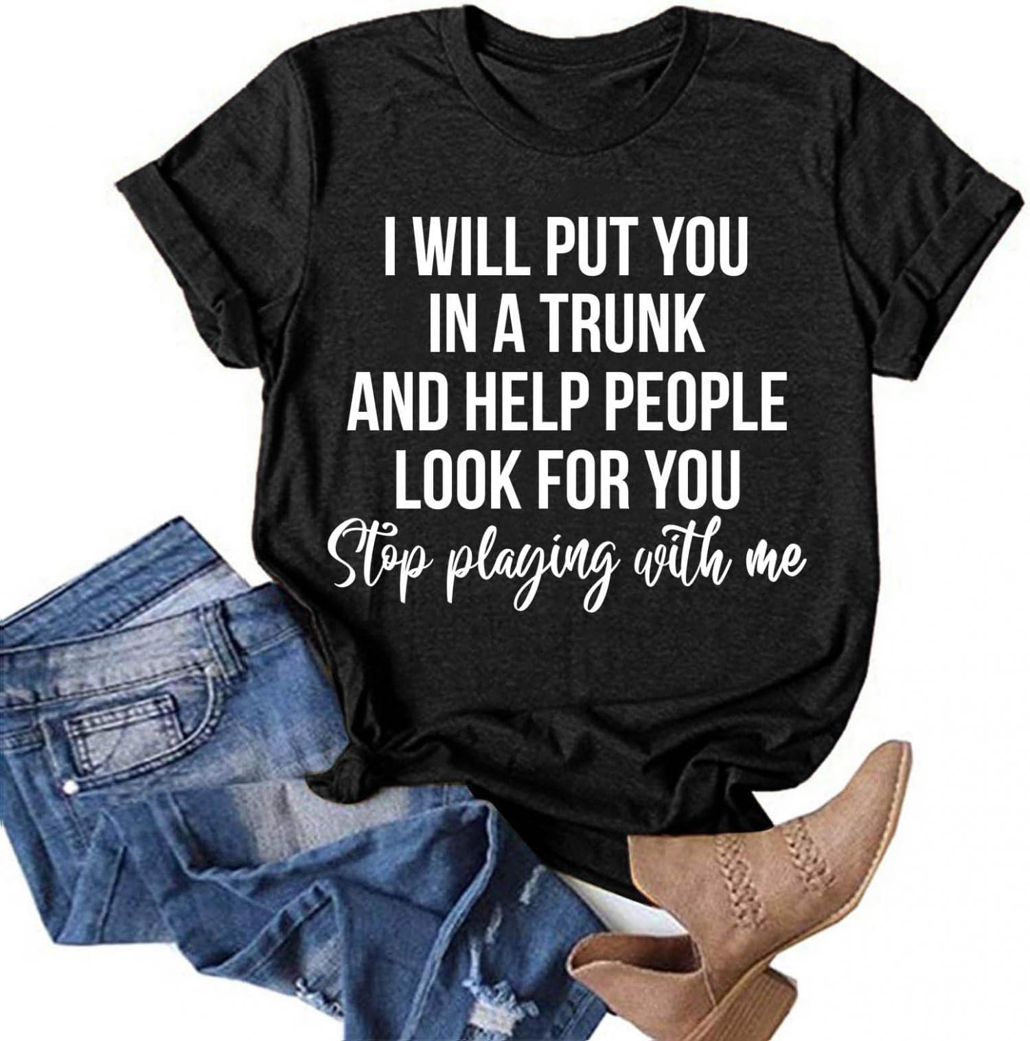 Womens Tops and Blouses, T Shirts for Women Fashion, Womens Funny Letter Print Graphic Tee Round Neck Short Sleeve Tops Summer Casual Tops Blouses Black