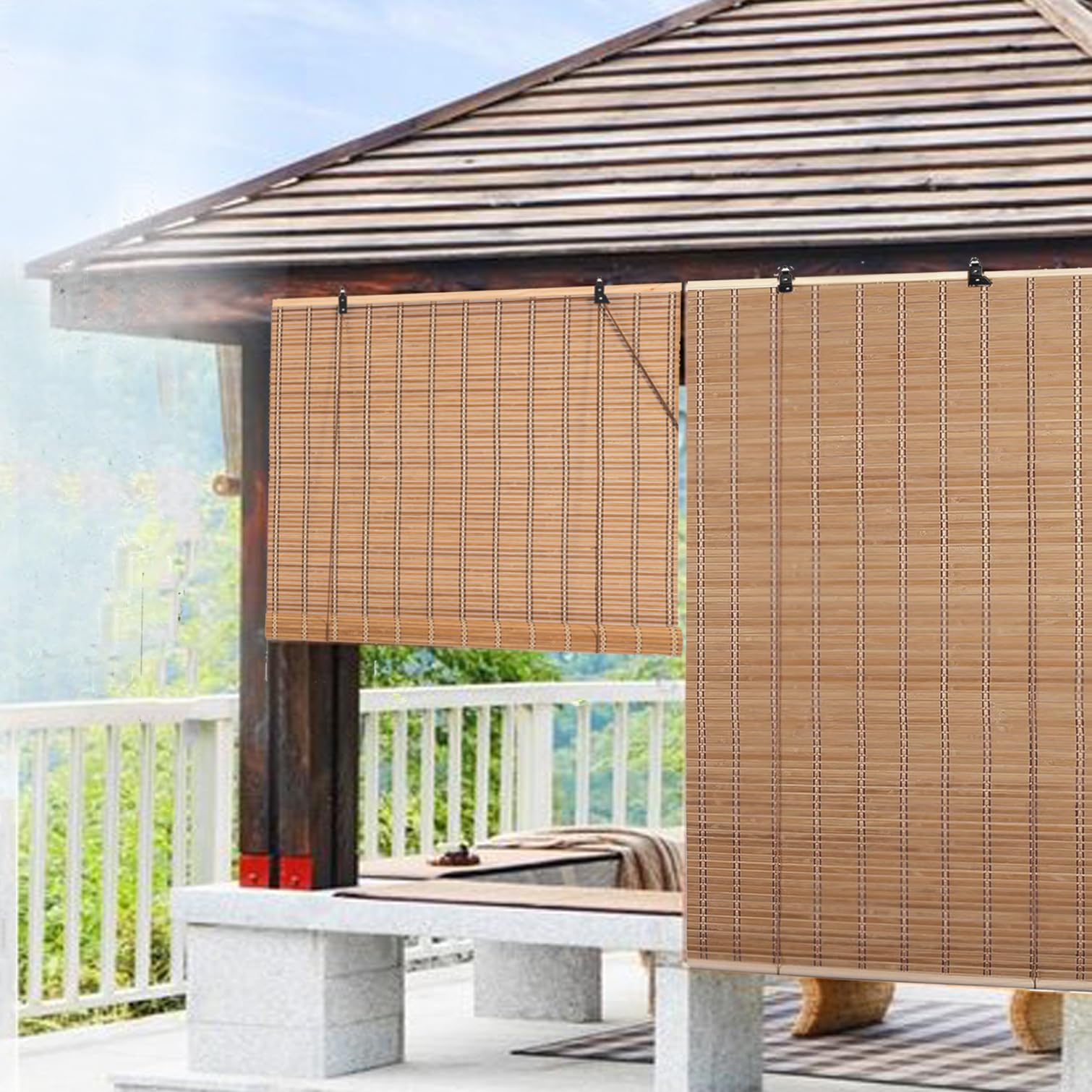 Persianas de Bambú para Ventanas,Cortinas Bambu Exterior Interior 60% Blackout Persianas de Madera Estor Enrollable de Bambú,para Balcón,Personalizada,Ancho x Alto (200cm x 250cm)