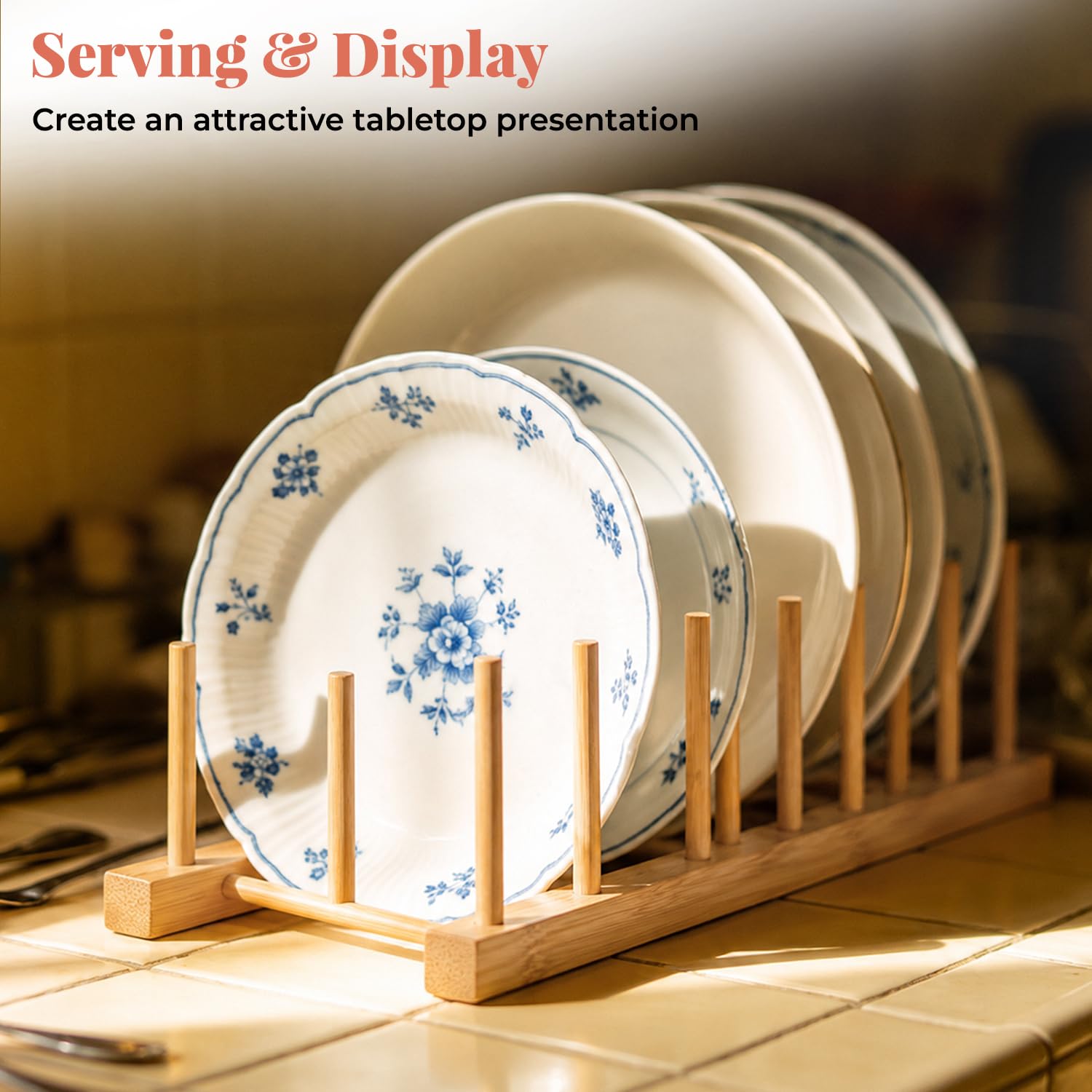 HOKIPO Bamboo Dish Drying Rack - 7 Slots -4