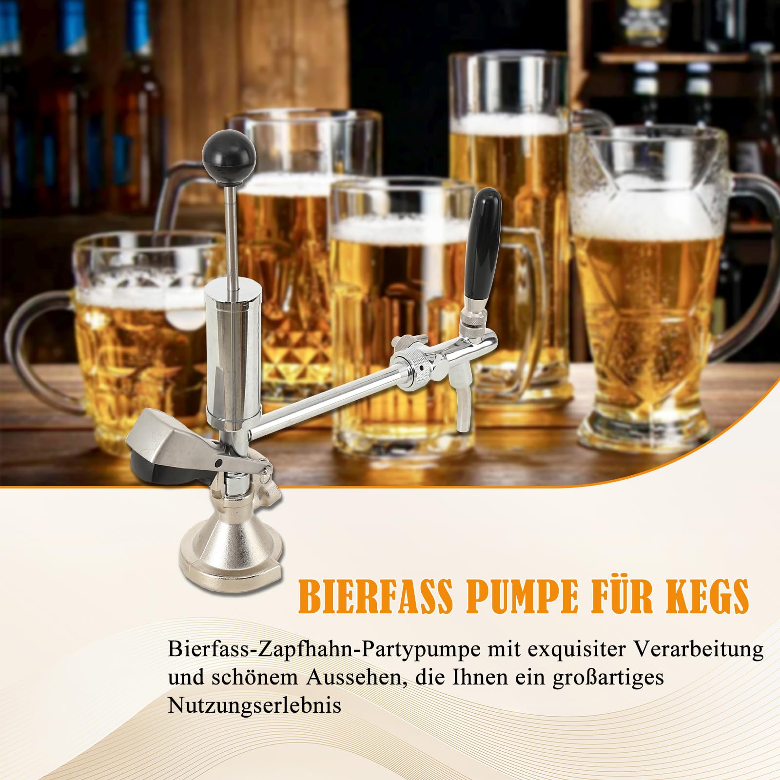 4-Zoll-Bierfass-Partypumpe, Bierfass-Zapfhahn aus Edelstahl, Keg-Zapfhahn-Kit mit Luftpumpe und Verteiler, Kolbenschankhahn für Keg-Anschlüsse, Perfekt für Picknicks, Partys oder Camping
