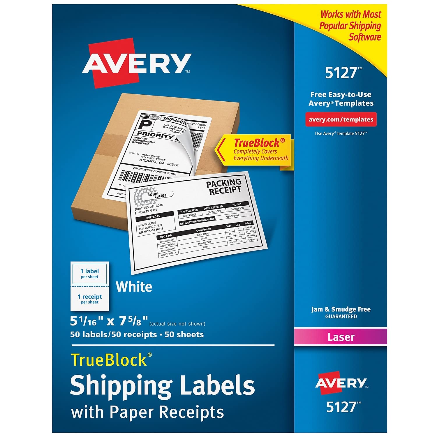 Ave5127 – Avery Étiquettes d'expédition avec papier reçus