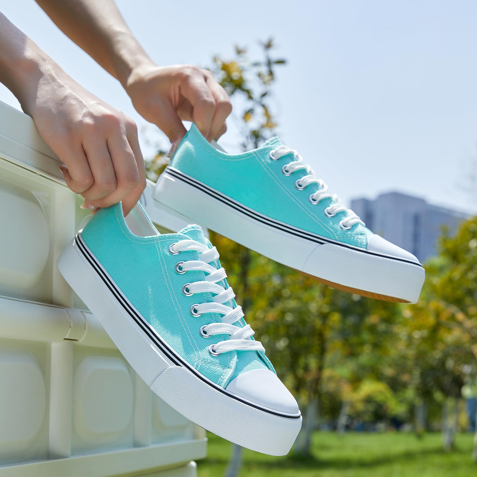 ZGR Womens White Tennis Shoes for Women,Lace up Canvas Sneakers,Casual Walking Canvas Shoes: 6 Light Green