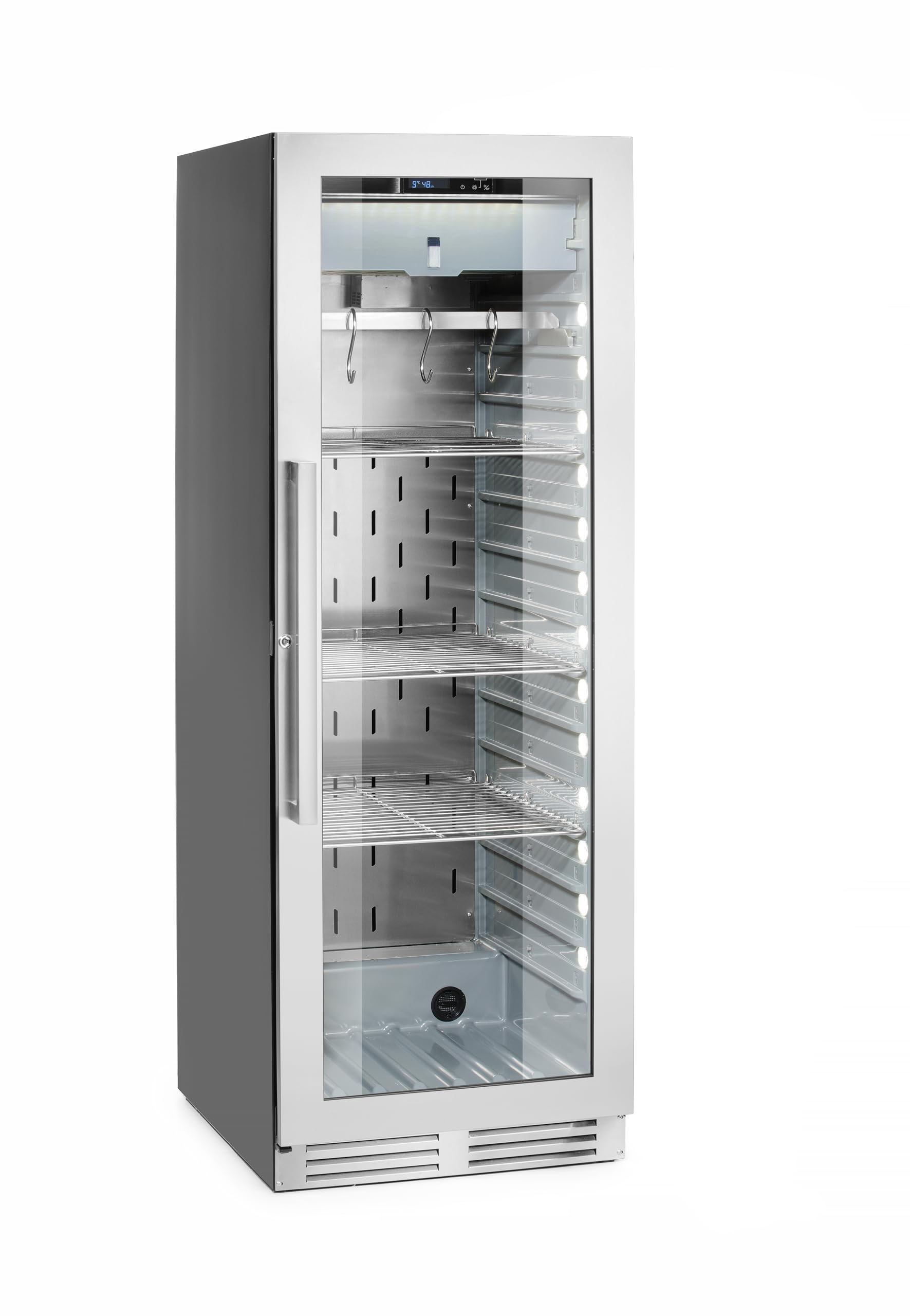 HENDI Fleischreifeschrank, Dry-Aging Reifeschrank, Dry Aged Kühlschrank, 352L, 220-240V, 170W, 595x710x(H)1720mm, Edelstahl