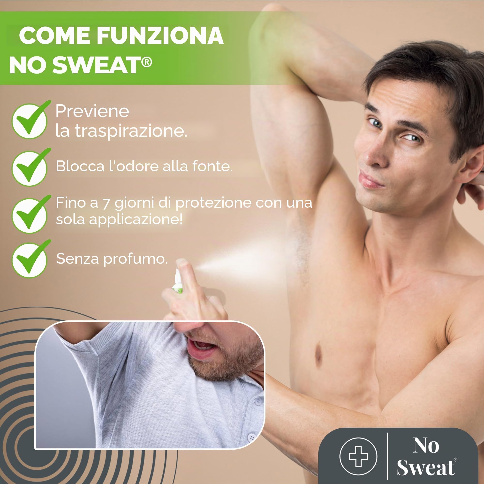 NO SWEAT Massima forza, potente deodorante per il trattamento di sudorazione eccessiva e iperidrosi, dura fino a 7 giorni -50 ml)