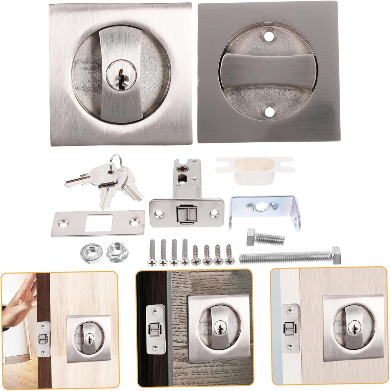 POPETPOP 4 Sets Invisible Door Lock Hardware Pocket Door Lock Key Set for Bedroom/Bathroom (zinc Alloy Modern)