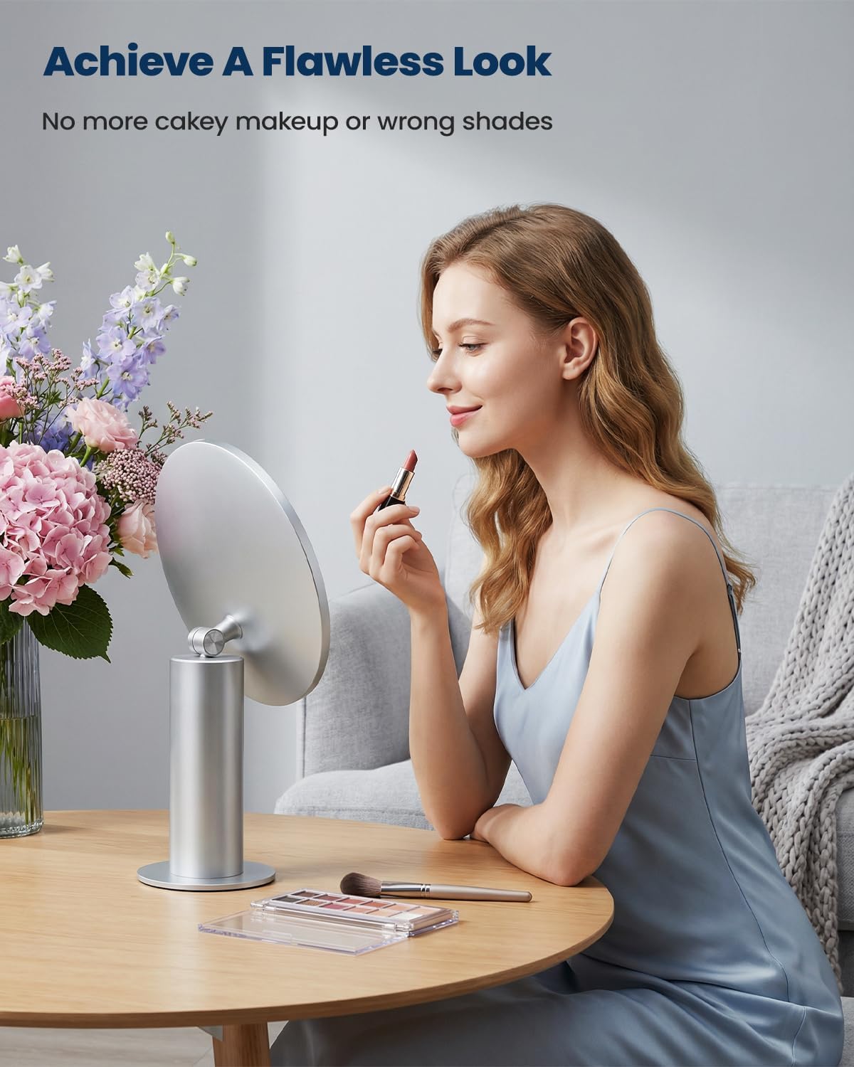 SJZX Silver Lighted Makeup Mirror with Travel Case & 10X Magnification, Rechargeable Vanity Mirror with Lights, 70 LED 3CCT Lighting, Portable Mirror for Desk & Travel, Gift for Women Wife Girlfiend