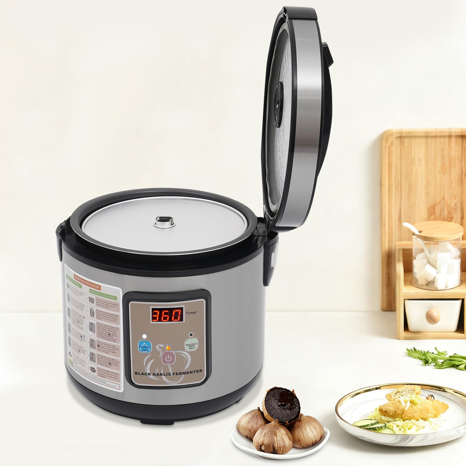 5L Schwarzer Knoblauchfermenter, 90W Automatischer Fermenter FüR Schwarzen Knoblauch Intelligenter Knoblauchfermenter Mit 3-Stufiges Knoblauchgestell FüR Joghurt, SüßEm Reiswein, Natto (Silber)