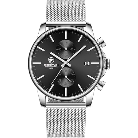 GOLDEN HOUR Mens Watch Fashion Sleek Minimalist Quartz Analog Mesh Stainless Steel Waterproof Chronograph Watches for Men with Auto Date