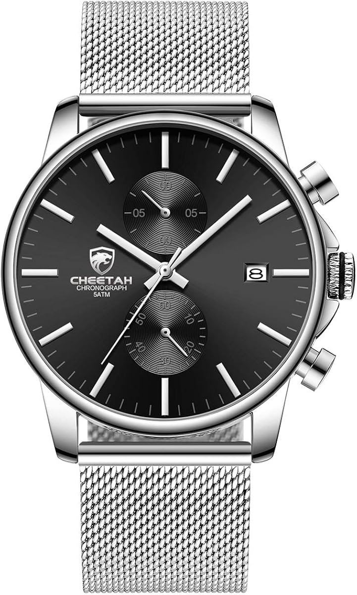 GOLDEN HOUR Men’s Watch Fashion Sleek Minimalist Quartz Analog Mesh Stainless Steel Waterproof Chronograph Watches