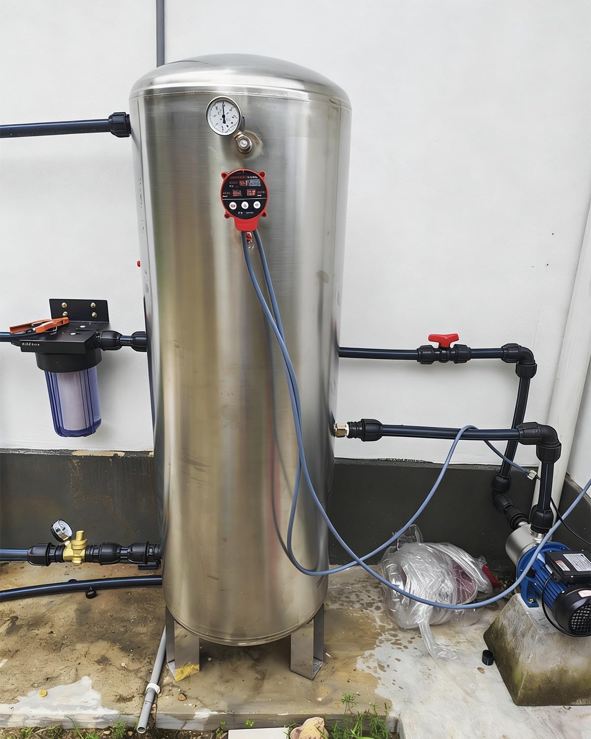 Vaso Expansion Torre de Agua de Pozo a Presión con Grifo Automático y Kit de Instalación Completo, Máquina Portátil Autoportante de Suministro de Agua, Almacenamiento(60x40cm(60L/15.8gal))