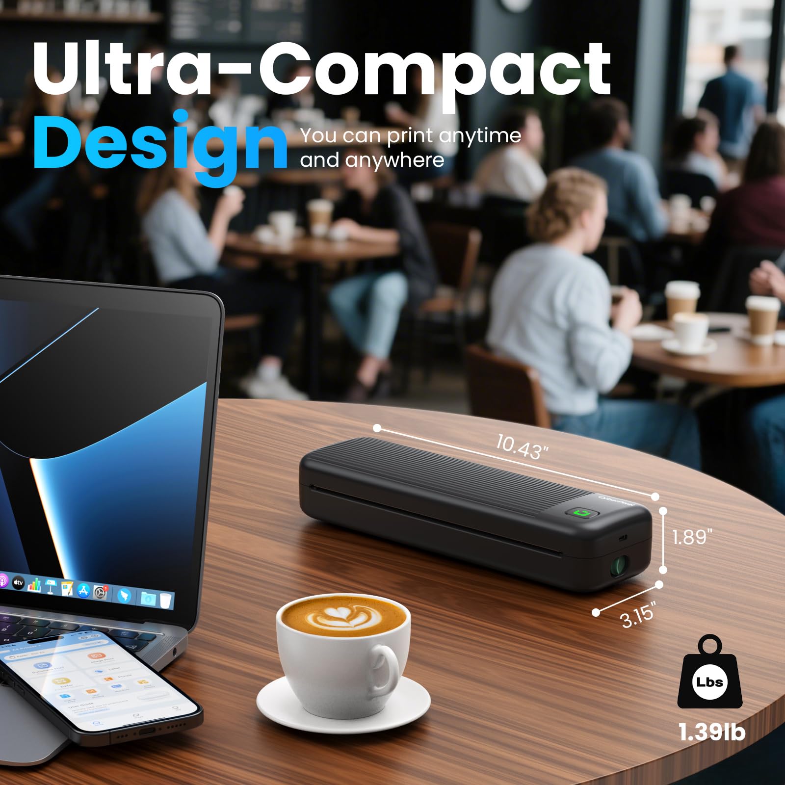 Stampante Termica Portatile A4, Compatibile con iOS/Android e Mac/Windows, Mini Stampante Senza Inchiostro