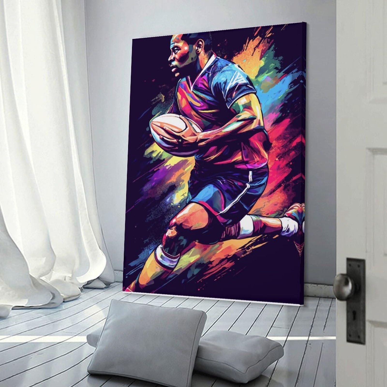 Junmoney Frame-Style-5 Canvas Art Print Rugby Player Art Print, 24X36inch(60X90cm), For Contemporary Homes, Apartments Or Offices, Decorative Canvas Decor For Home Updates