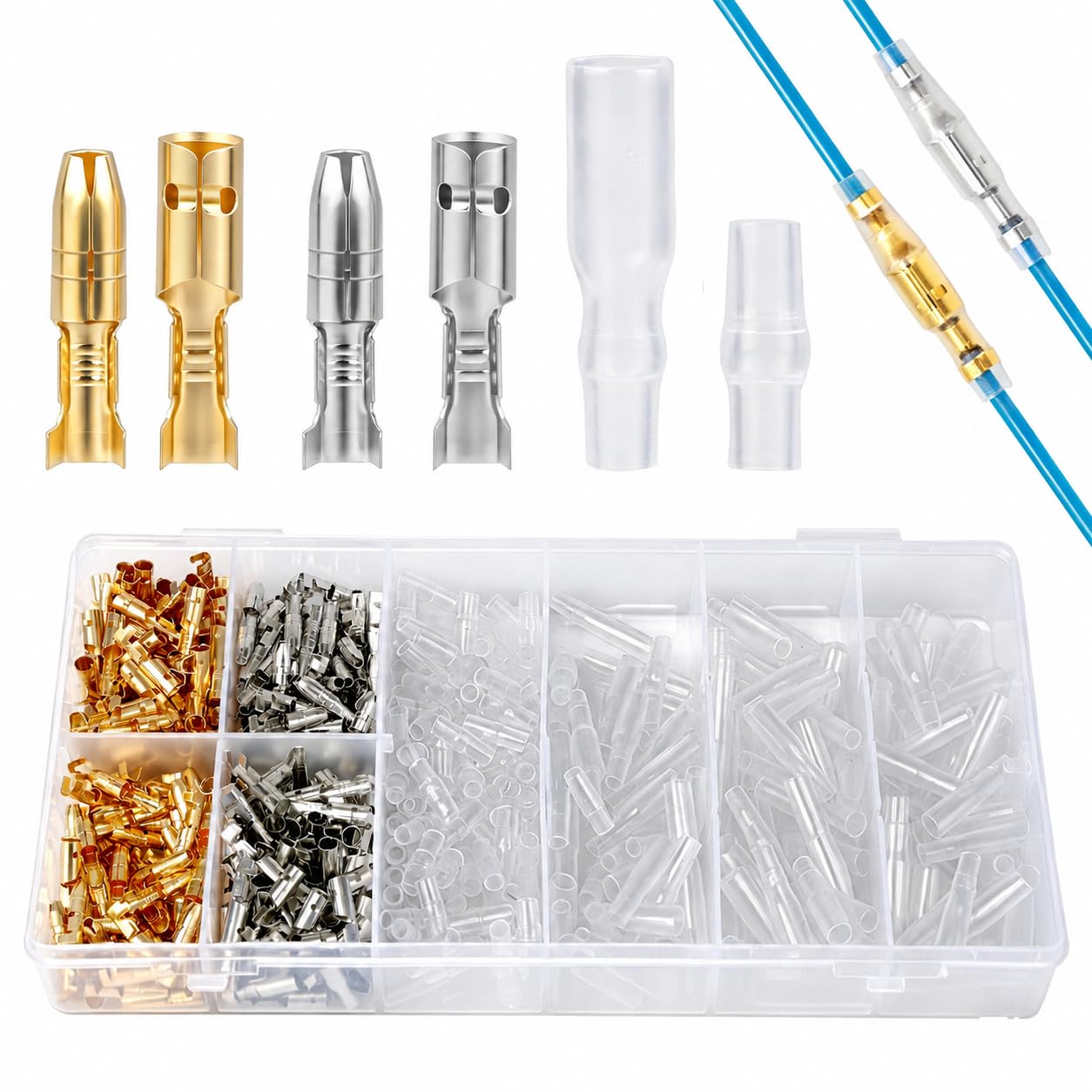 Linkstyle 600PCS Bullet Connectors Kit: 3.9mm Bullet Terminals with Insulation Cover, Brass Male and Female Wire Connectors for Automotive Motorcycle Electrical Wiring