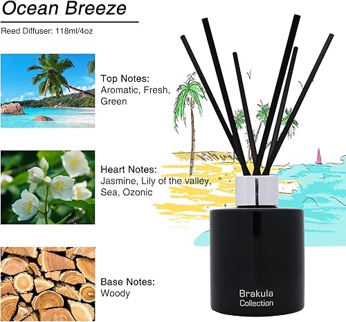 Miniatura 2 de Brakula Juego de difusor de varillas de 4 onzas, difusor perfumado de brisa oceánica, difusor de aceite esencial para decoración de estantes de
