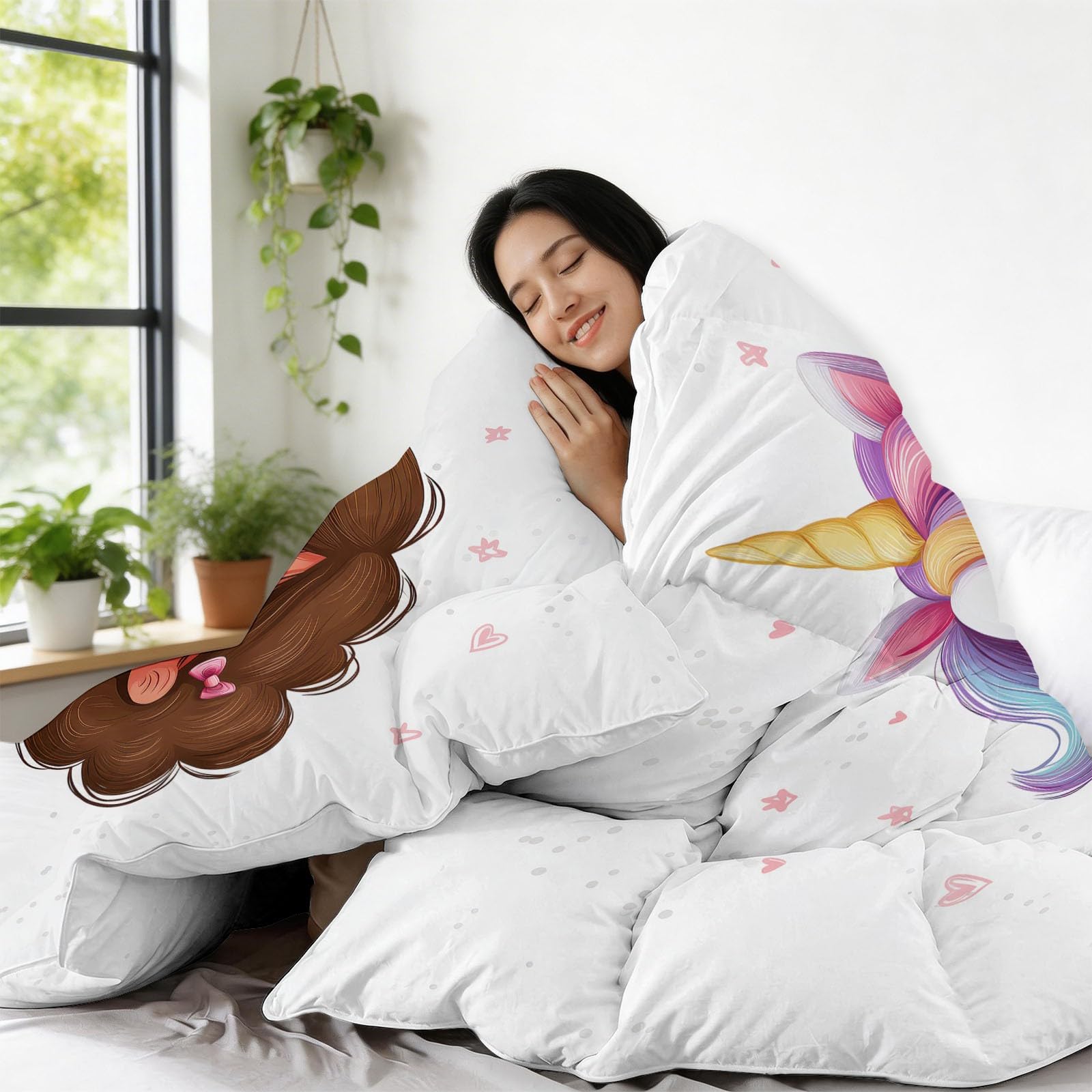 Generico Piumone Invernale 140 x 200 cm Carina Unicorno Bambina Trapunta in Ecopiuma 400 gr/mq, Caldo ed Elegante – Biancheria da Letto Anallergica e Traspirante – Set 3 Pezzi, Viola