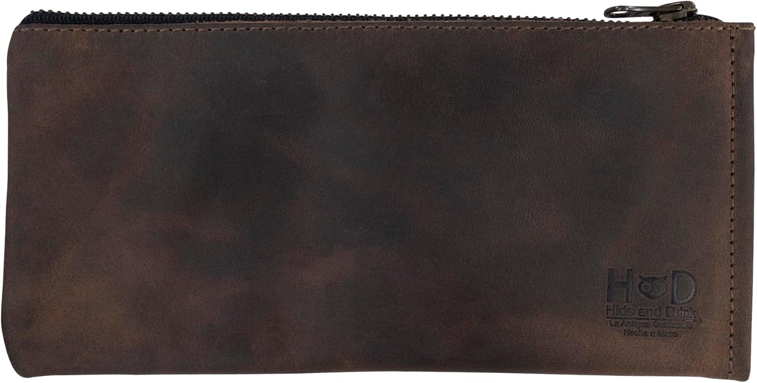 Hide & Drink, Rectangular Wallet with Inner Card Slots, Zippered Bag, Rustic Card Holder, Travel Accessory, Full Grain Leather, Handmade, Bourbon Brown - Image 4