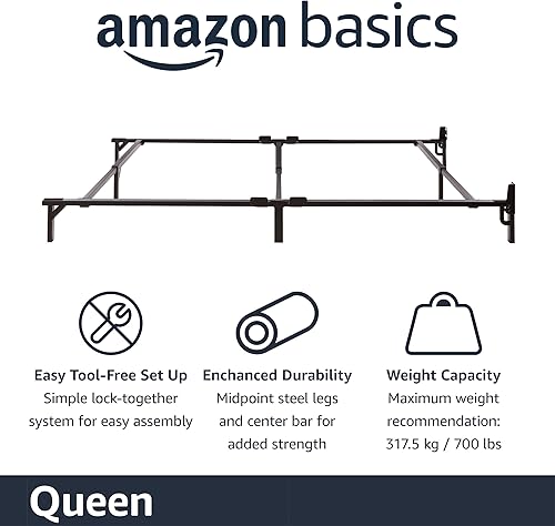 Miniatura 3 de Amazon Basics Metal Bed Frame(Box Spring Required), 9-Leg Base for Box Spring and Mattress, Queen, Tool-Free Easy Assembly, 79.5" L x 59.5" W x 7"