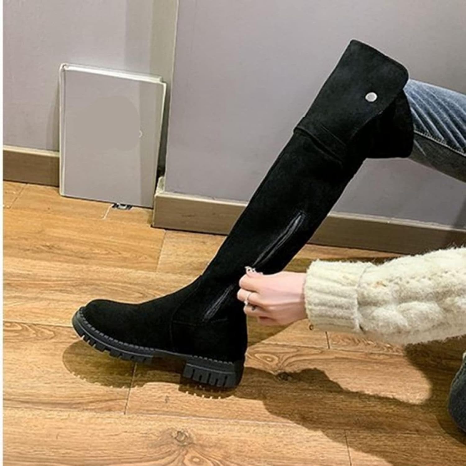 [DOZOGU] バックル付 おしゃれ スノーブーツ ムートンブーツ レディース 冬靴 ロングブーツ 雪靴 滑り止め 通学 ボアブー