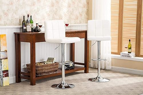 Miniatura 3 de NA - Juego de 2 taburetes de bar ajustables de piel sintética, taburete giratorio de altura de mostrador con espalda, taburetes de bar sin brazos