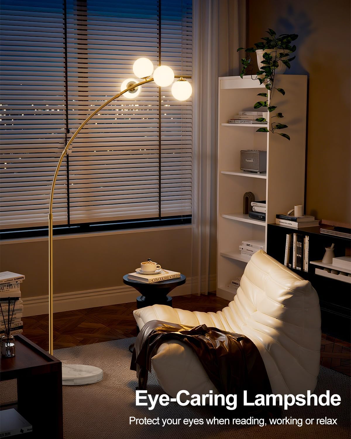 Lightdot 63IN Gold Floor Lamp 4-Lights Globe LED Floor Lamps with 3000K Soft Warm Golden for Wedding/Party, Modern Tall Lamp for Living Room/Bedroom/Sofa Beside/Corner Decor (Bulbs Included)