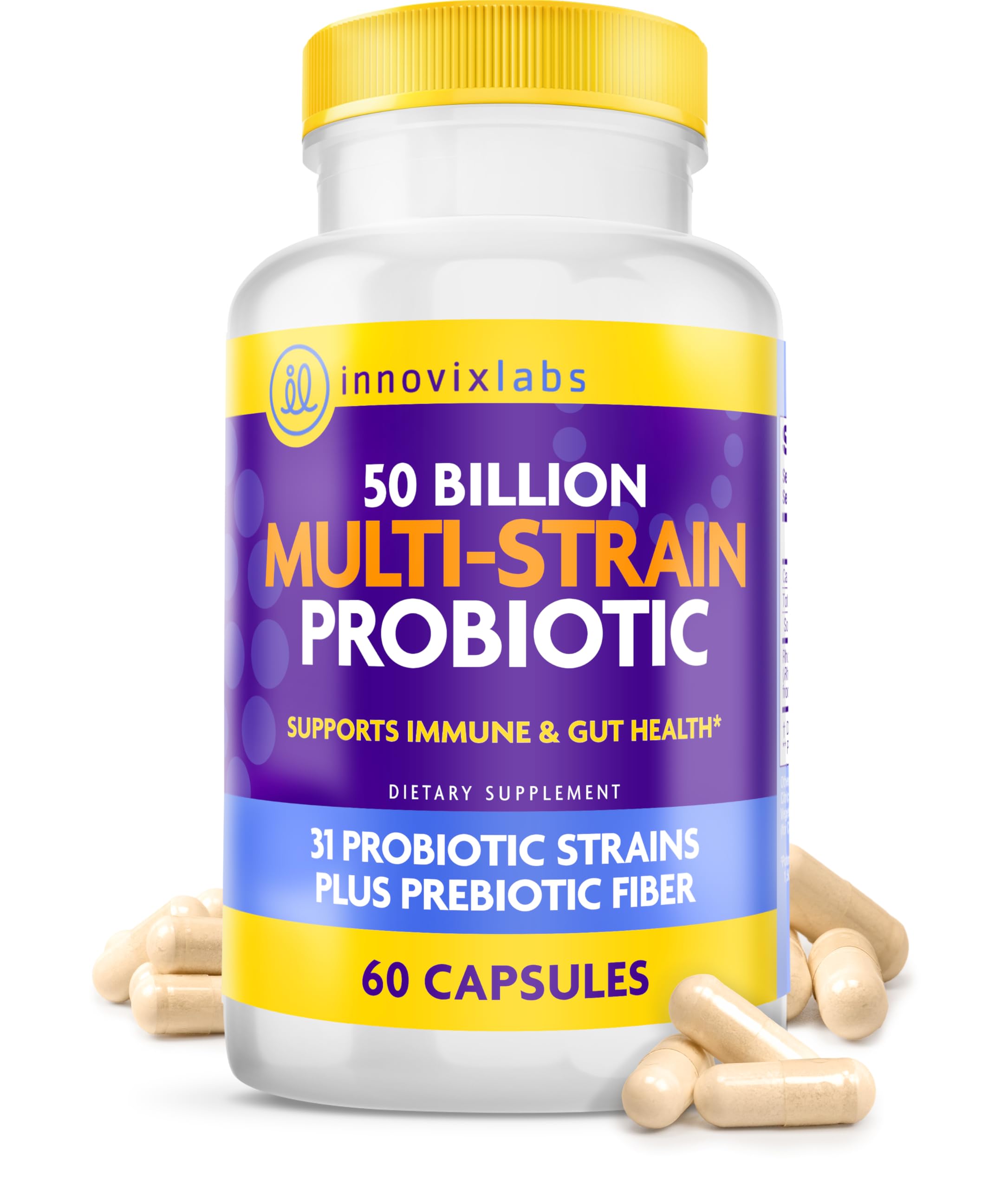 InnovixLabs Multi Strain Probiotics for Women & Men - Probiotic Supplement - 50 Billion CFU - Gut Health, Immune Support, Digestion, Lactobacillus Acidophilus, Prebiotics and Probiotics, 60 Capsules