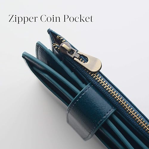 Miniatura 5 de Cartera pequeña de cuero con bloqueo RFID y bolsillo con cremallera para mujer con ranuras para tarjetas de crédito y ventana de identificación S